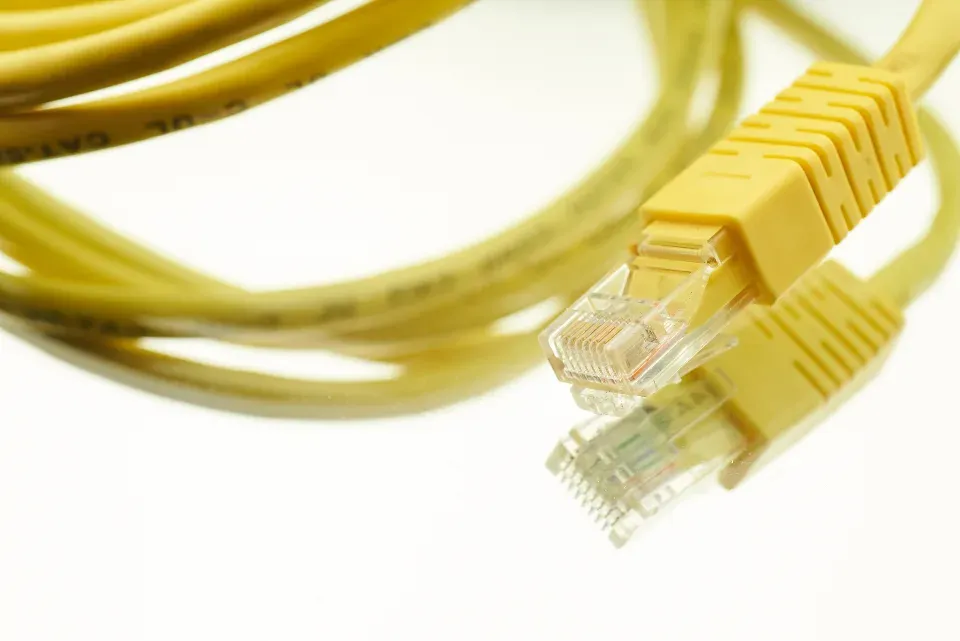 Yellow network cables with connectors